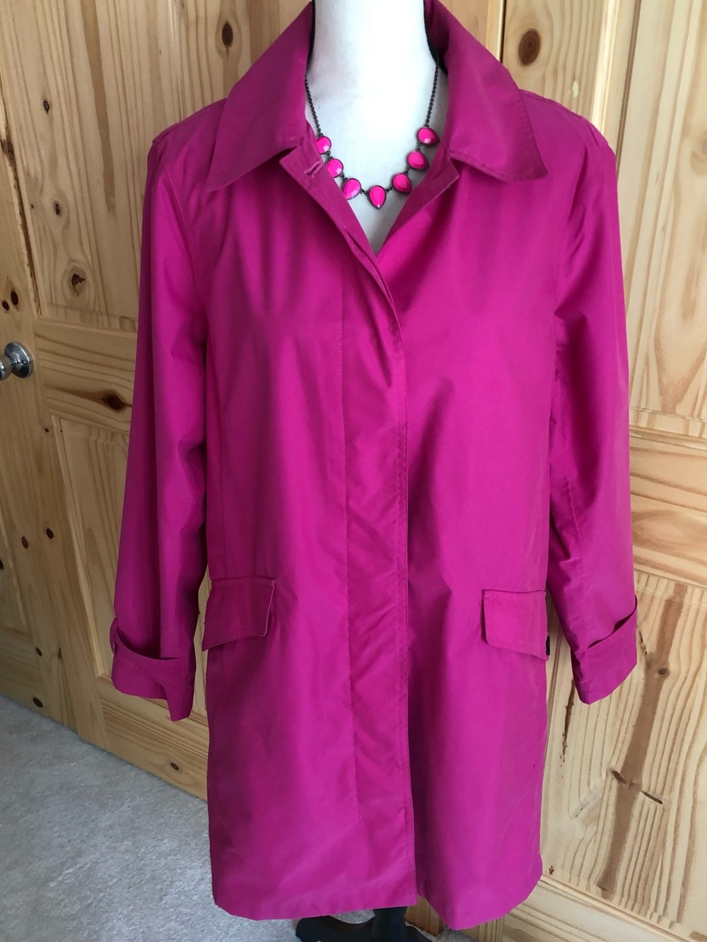 Lands' End Women's Pink Trench Rain Coat Size Large